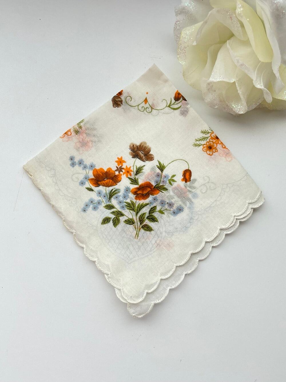 Vintage Adorable Cotton Handkerchief Hankie Floral Flower